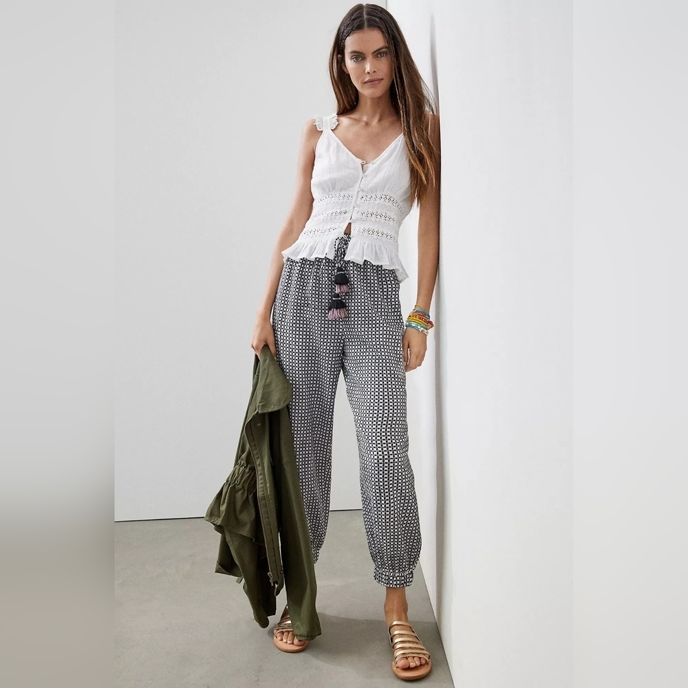 Anthropologie Black and White Joggers with Elastic Waistband